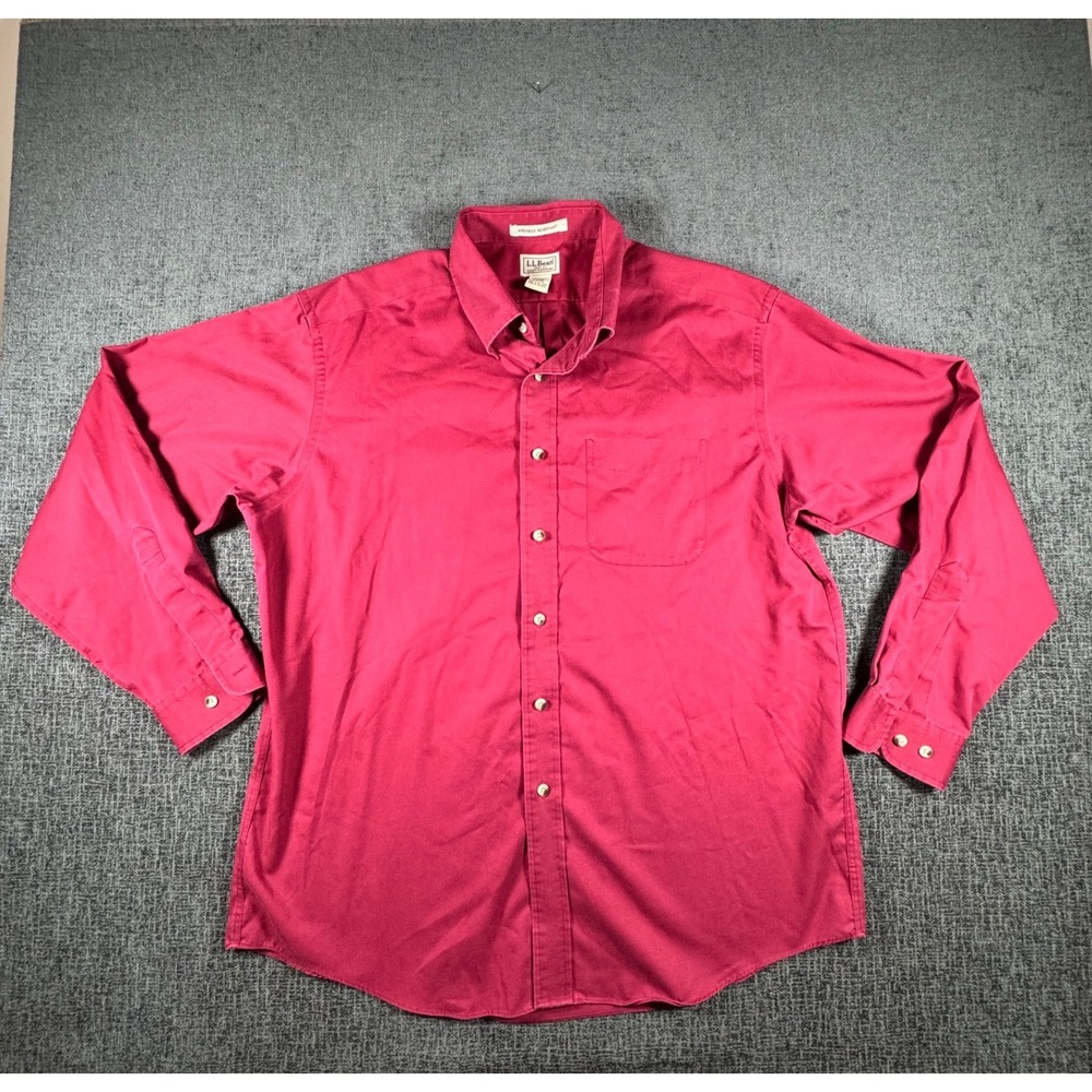 LL Bean Mens Large Raspberry Pink Wrinkle Resistant Cotton Button Down Shirt